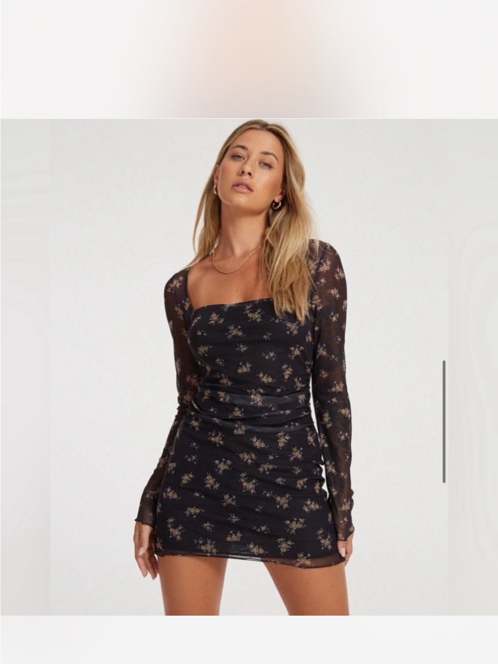 Motel Rocks Black Floral Square-Neck Mini Dress